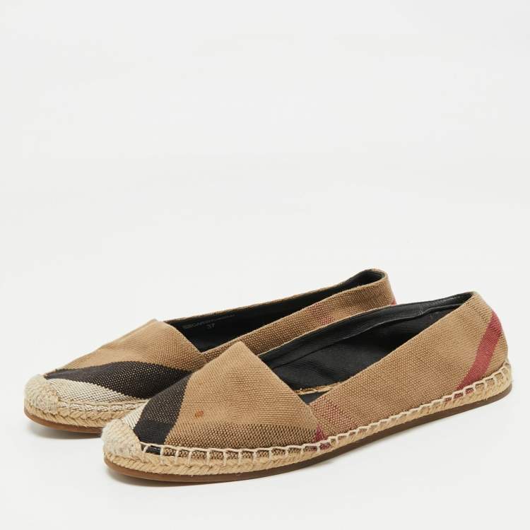 Pre Owned Burberry Brown/Beige House Check Canvas Espadrille Flats Size 37