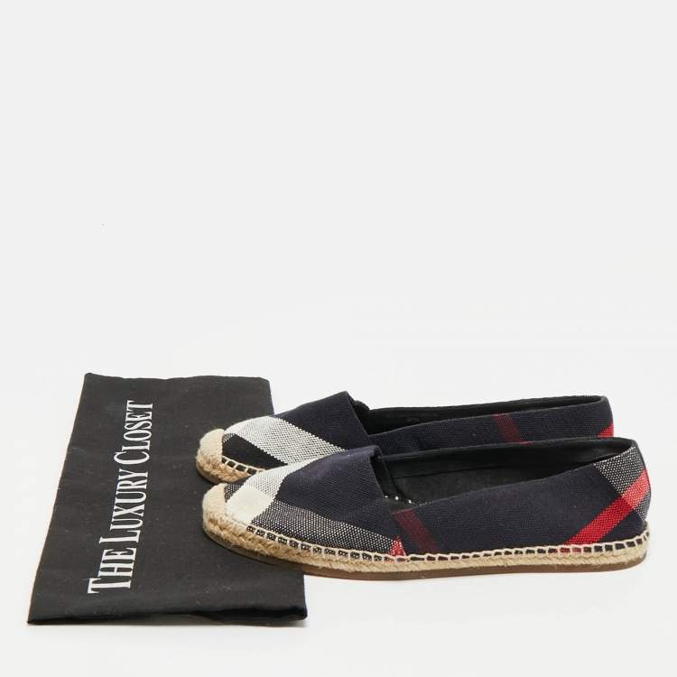 Pre Owned Burberry Multicolor House Check Canvas Espadrille Flats Size 37.5