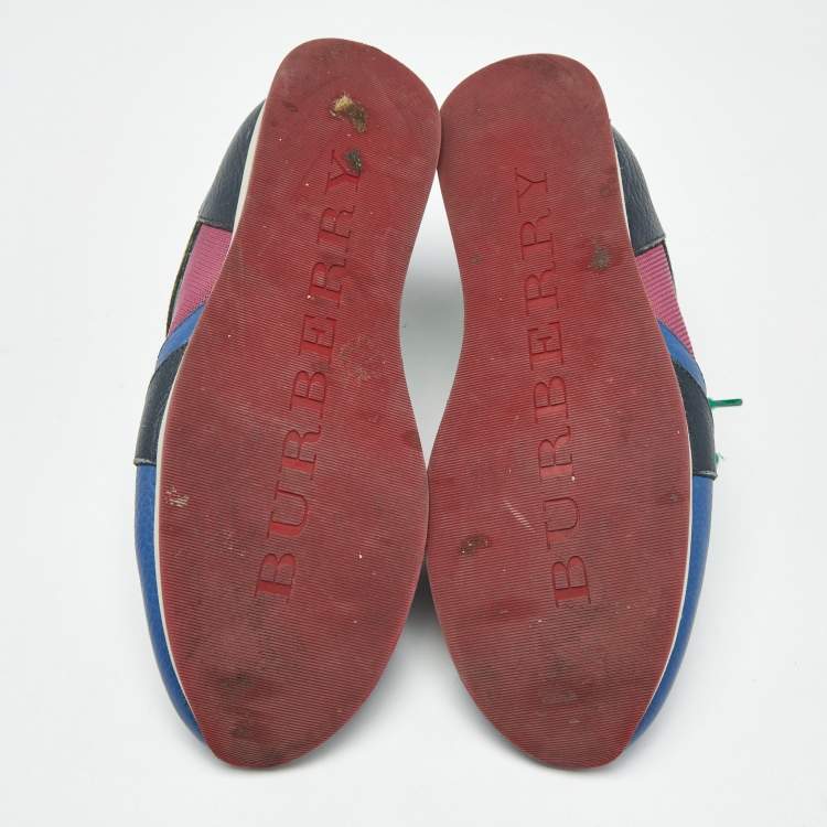 Pre Owned Burberry Multicolor Leather And Mesh Lace Up Sneakers Size 39