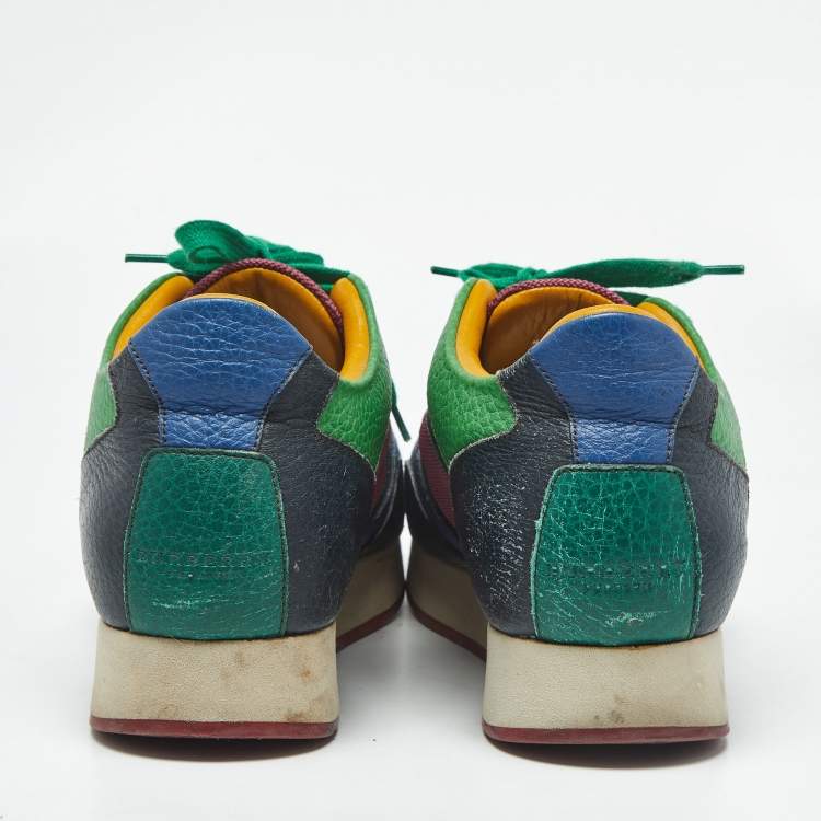 Pre Owned Burberry Multicolor Leather And Mesh Lace Up Sneakers Size 39