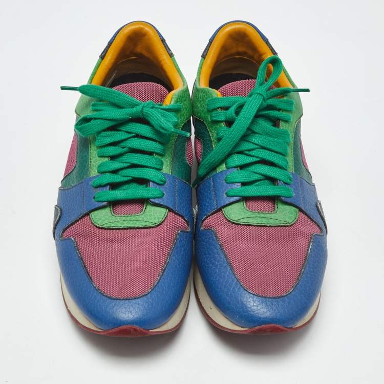 Pre Owned Burberry Multicolor Leather And Mesh Lace Up Sneakers Size 39