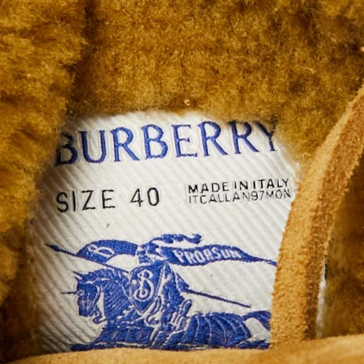 Pre Owned Burberry Green Shearling and Suede Chugga Ankle Length Boots Size 40