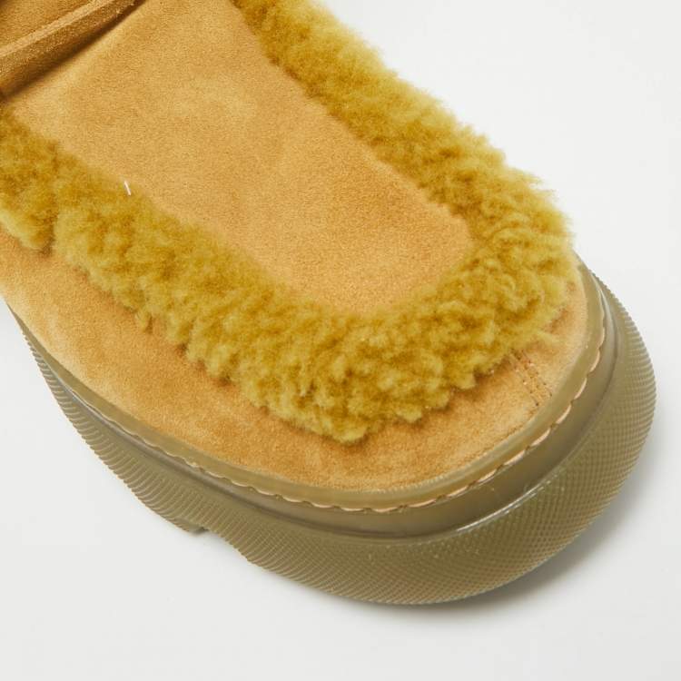 Pre Owned Burberry Green Shearling and Suede Chugga Ankle Length Boots Size 40