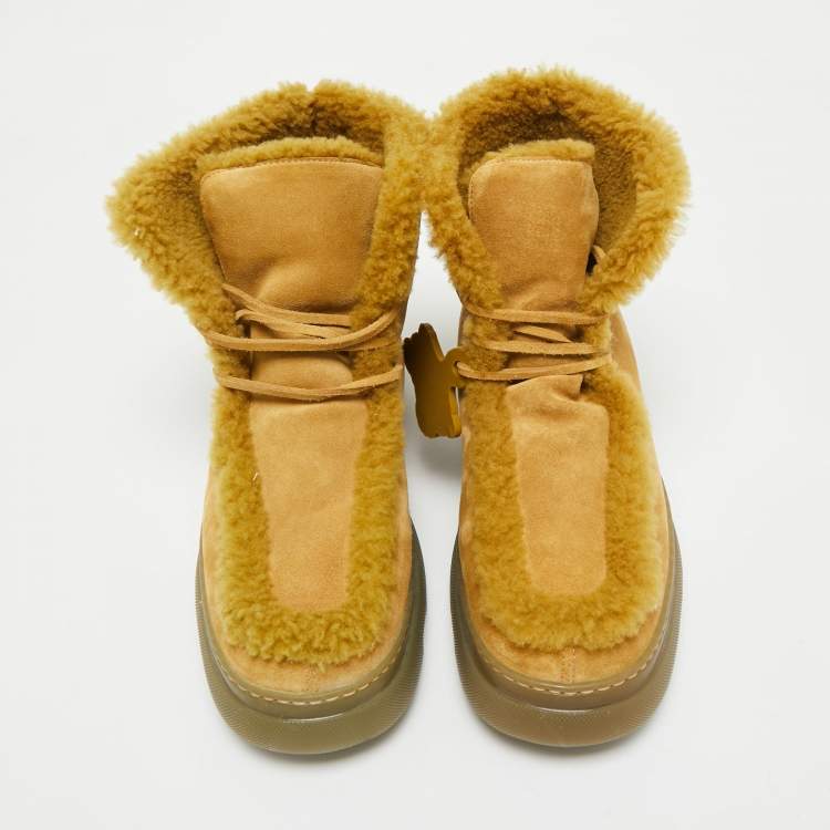 Pre Owned Burberry Green Shearling and Suede Chugga Ankle Length Boots Size 40