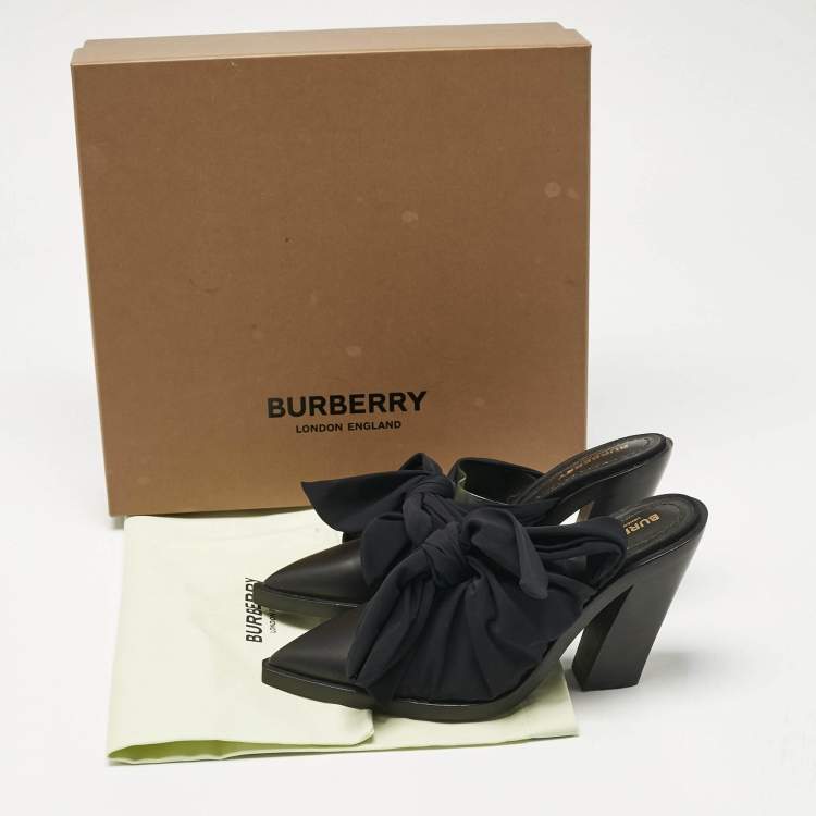 Pre Owned Burberry Black Jersey and Leather Tillington Mules Size 37