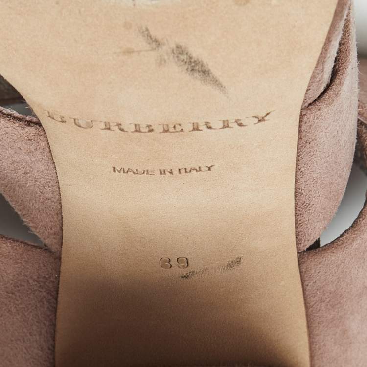 Pre Owned Burberry Pink Suede Trench Buckle Blaine Sandals Size 39