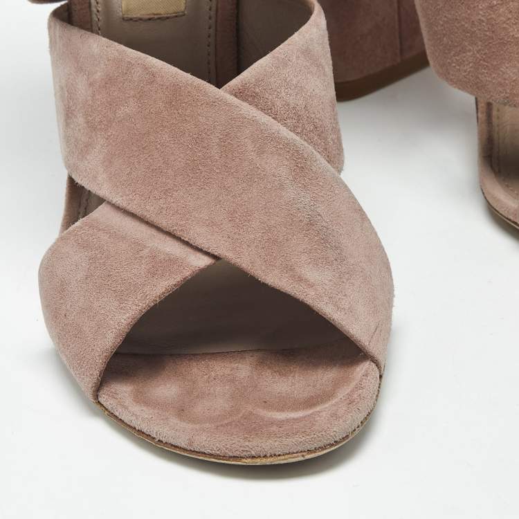 Pre Owned Burberry Pink Suede Trench Buckle Blaine Sandals Size 39
