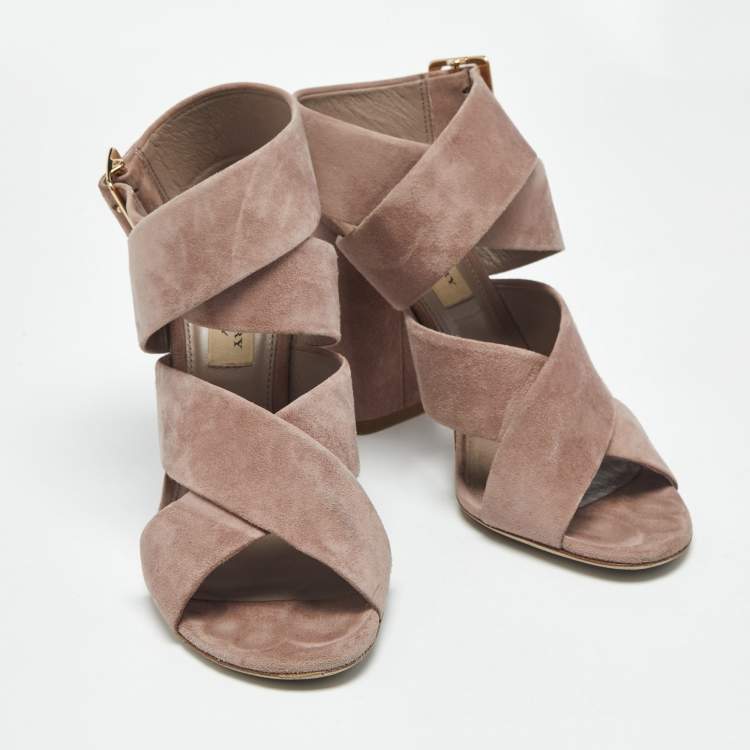 Pre Owned Burberry Pink Suede Trench Buckle Blaine Sandals Size 39