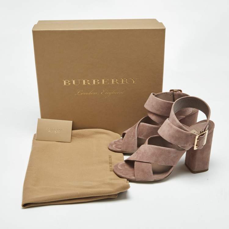 Pre Owned Burberry Pink Suede Trench Buckle Blaine Sandals Size 39