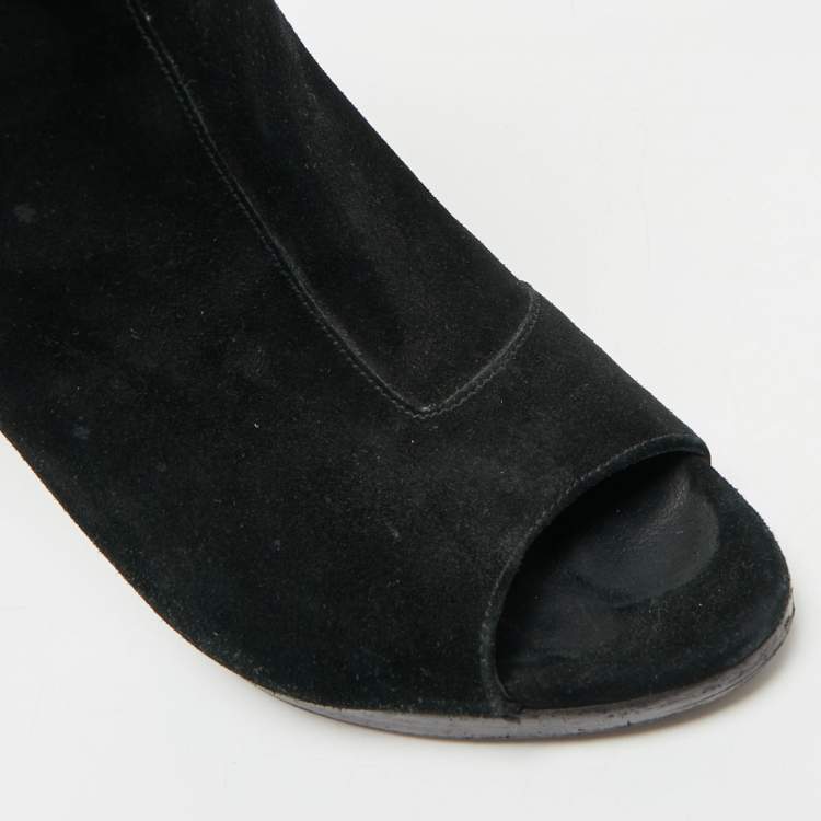 Pre Owned Burberry Black Suede  Fringe Ankle Length Boots Size 37.5  