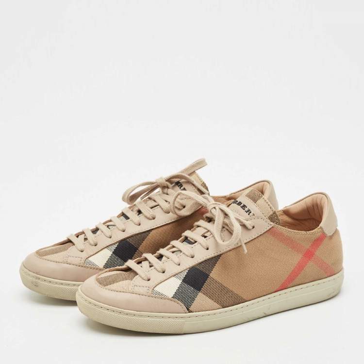 Pre Owned Burberry Beige Nova Check Canvas and Leather Low Top Sneakers Size 36