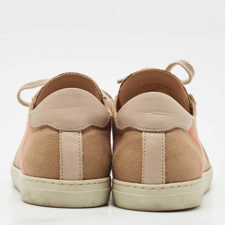 Pre Owned Burberry Beige Nova Check Canvas and Leather Low Top Sneakers Size 36