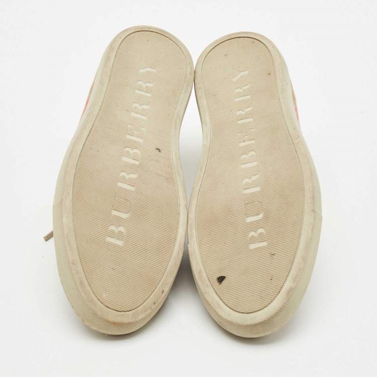Pre Owned Burberry Beige Nova Check Canvas and Leather Low Top Sneakers Size 36