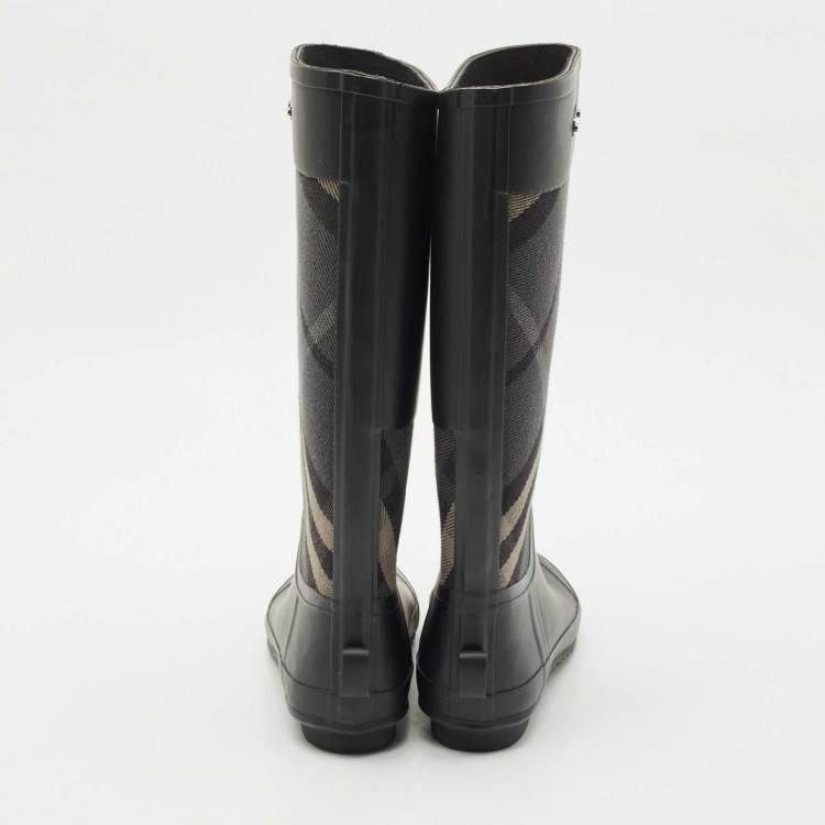 Pre Owned Burberry Multicolor Canvas and Rubber Clemence Rain Boots Size 39