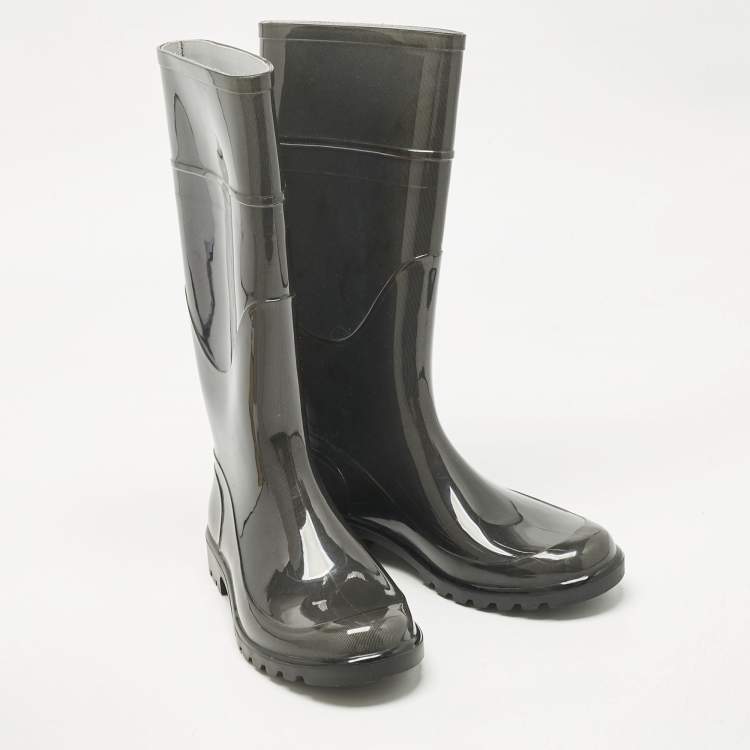 Pre Owned Burberry Green Rubber Marsh Rain Boots Size 37