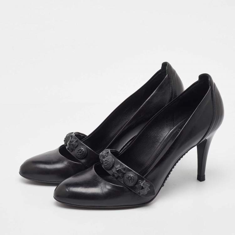 Pre Owned Burberry Black Leather Embellished Mary Jane Pumps Size 38