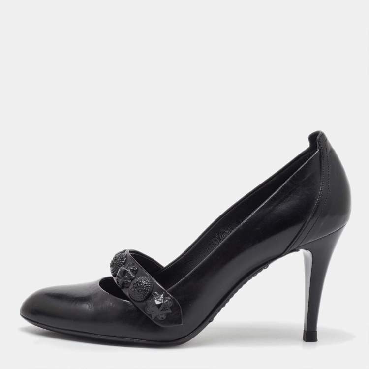 Pre Owned Burberry Black Leather Embellished Mary Jane Pumps Size 38