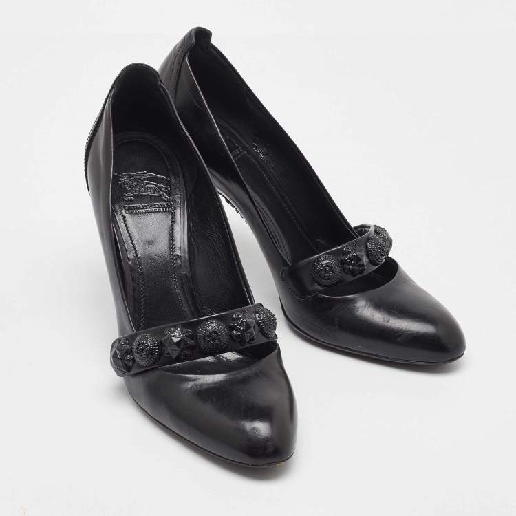 Pre Owned Burberry Black Leather Embellished Mary Jane Pumps Size 38