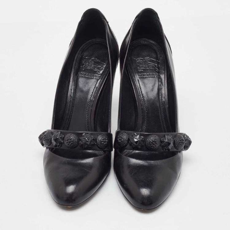 Pre Owned Burberry Black Leather Embellished Mary Jane Pumps Size 38
