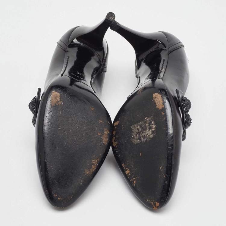 Pre Owned Burberry Black Leather Embellished Mary Jane Pumps Size 38