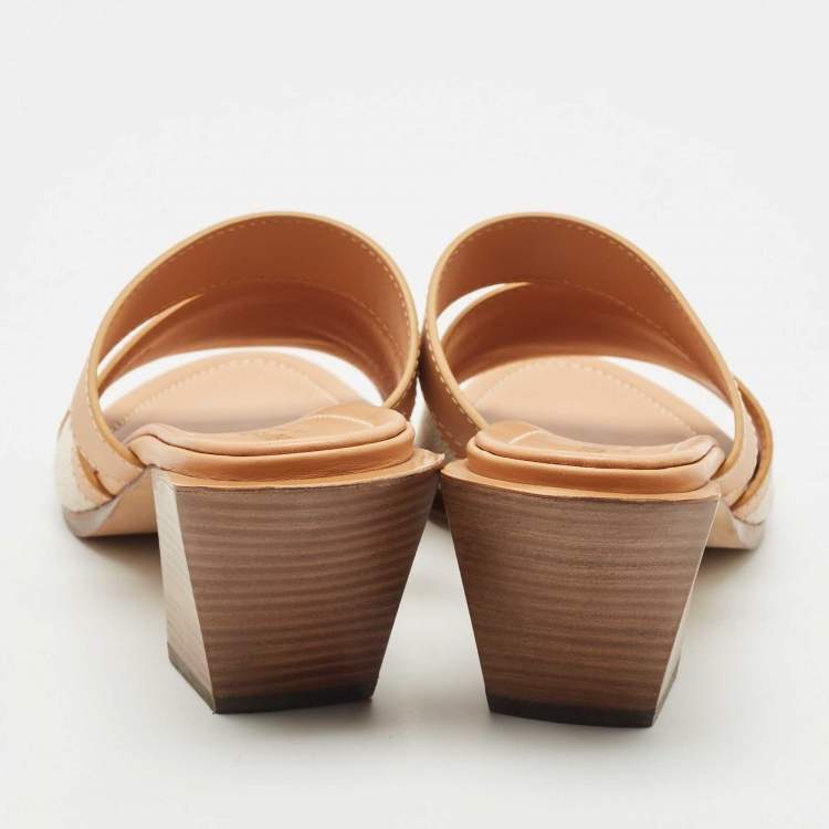 Pre Owned Burberry Tan Fabric and Leather Slide Sandals Size 38