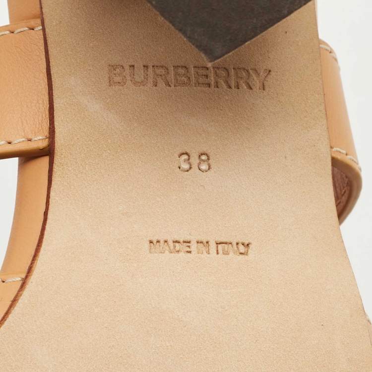 Pre Owned Burberry Tan Fabric and Leather Slide Sandals Size 38