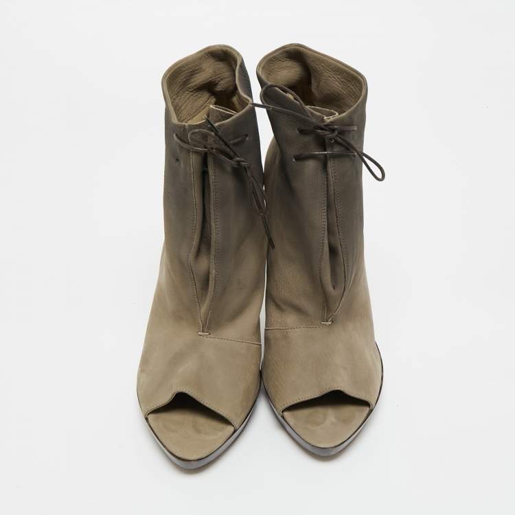 Pre Owned Burberry Brown Nubuck Leather Ankle Length Boots Size 39