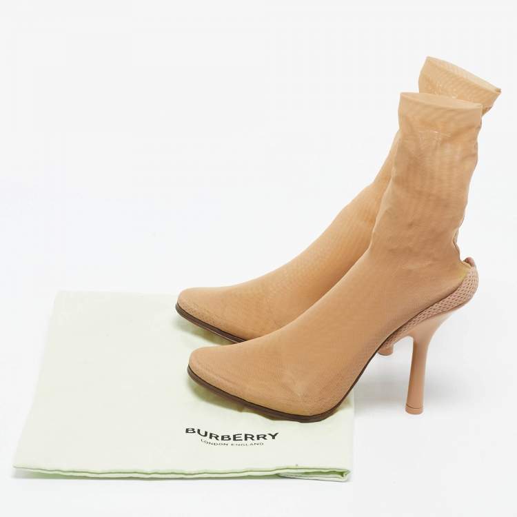 Pre Owned Burberry Beige Lace Tulle Sock Boots Size 40