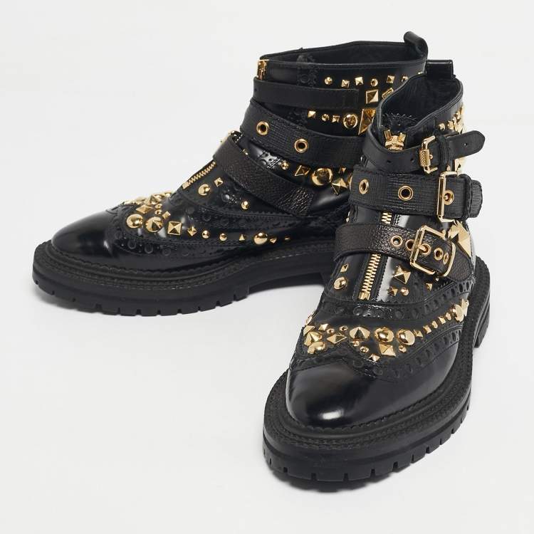 Pre Owned Burberry Black Leather Everdon Ankle Length Boots Size 40
