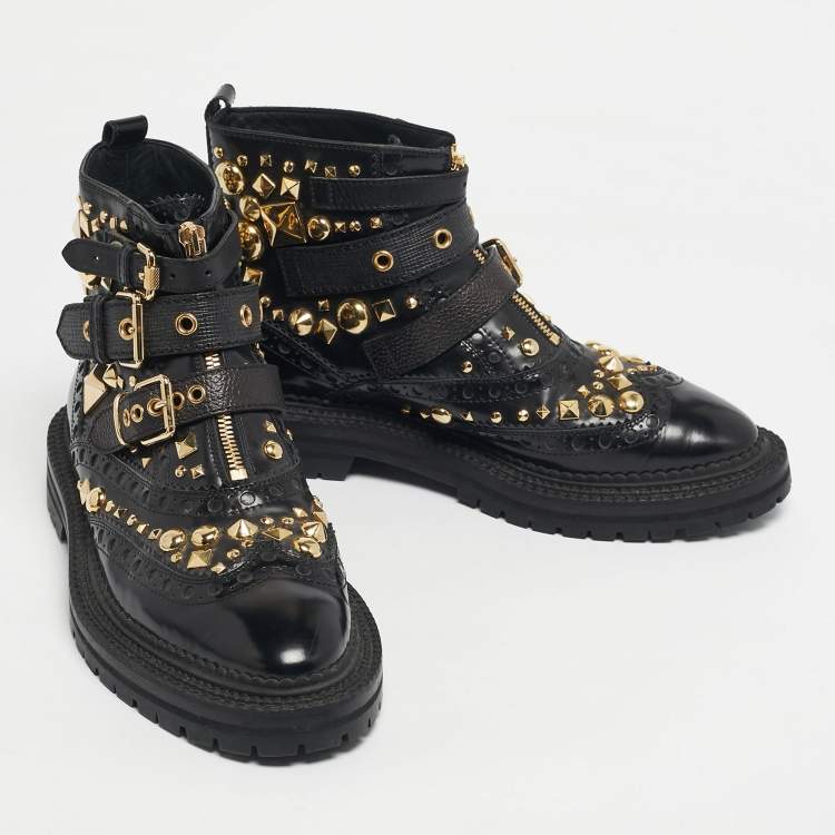 Pre Owned Burberry Black Leather Everdon Ankle Length Boots Size 40