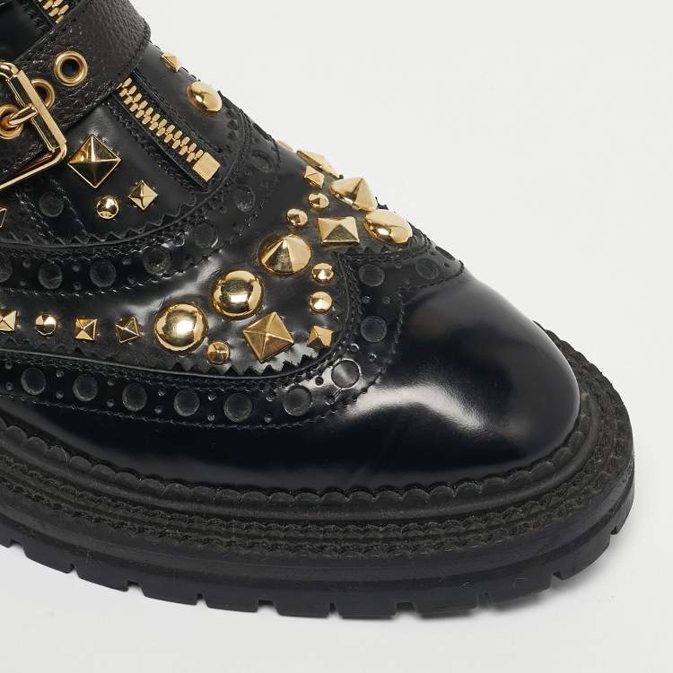 Pre Owned Burberry Black Leather Everdon Ankle Length Boots Size 40