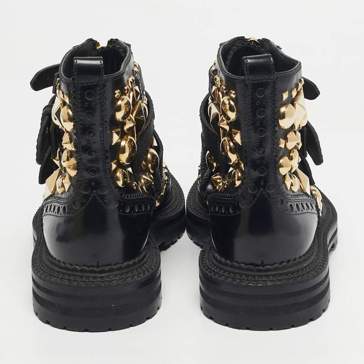 Pre Owned Burberry Black Leather Everdon Ankle Length Boots Size 40