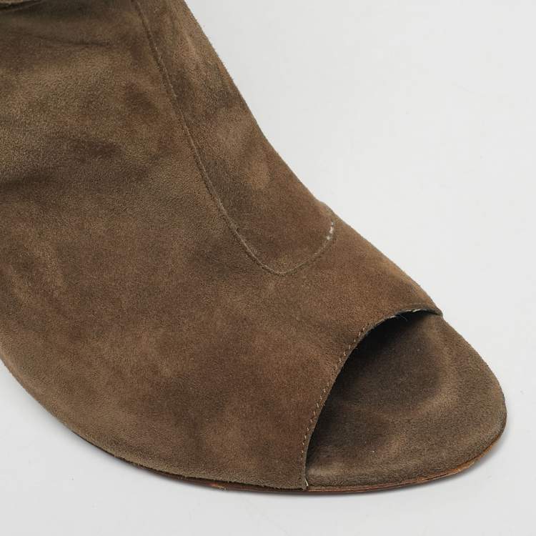 Pre Owned Burberry Grey Suede Trench Open Toe Ankle Length Boots Size 38
