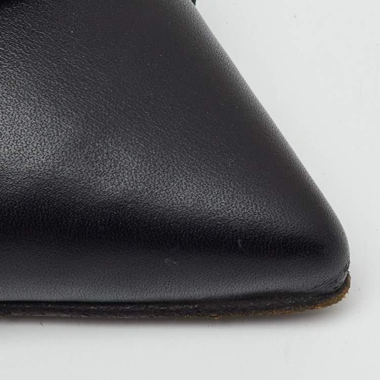 Pre Owned Burberry Black Leather And Nova Check Canvas Buckle Slingback Pumps Size 38