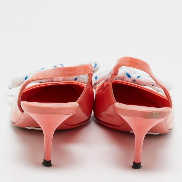 Pre Owned Burberry Orange Patent Leather Fink Slingback Pumps Size 37.5