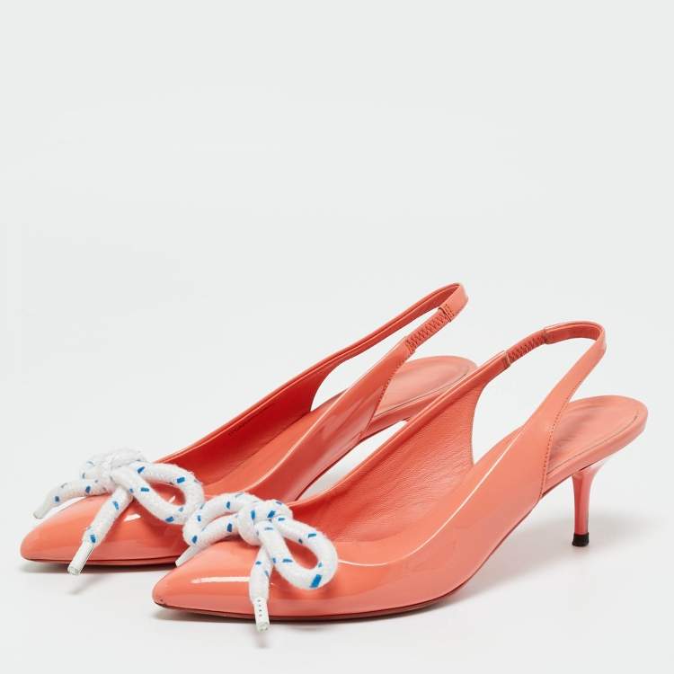 Pre Owned Burberry Orange Patent Leather Fink Slingback Pumps Size 37.5