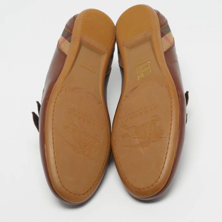 Pre Owned Burberry Brown House Check Canvas and Leather Low Top Sneakers Size 41