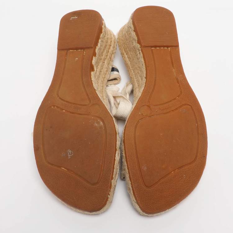 Pre Owned Burberry Beige Canvas Nova Check Wedge Ankle Strap Espadrilles Size 38