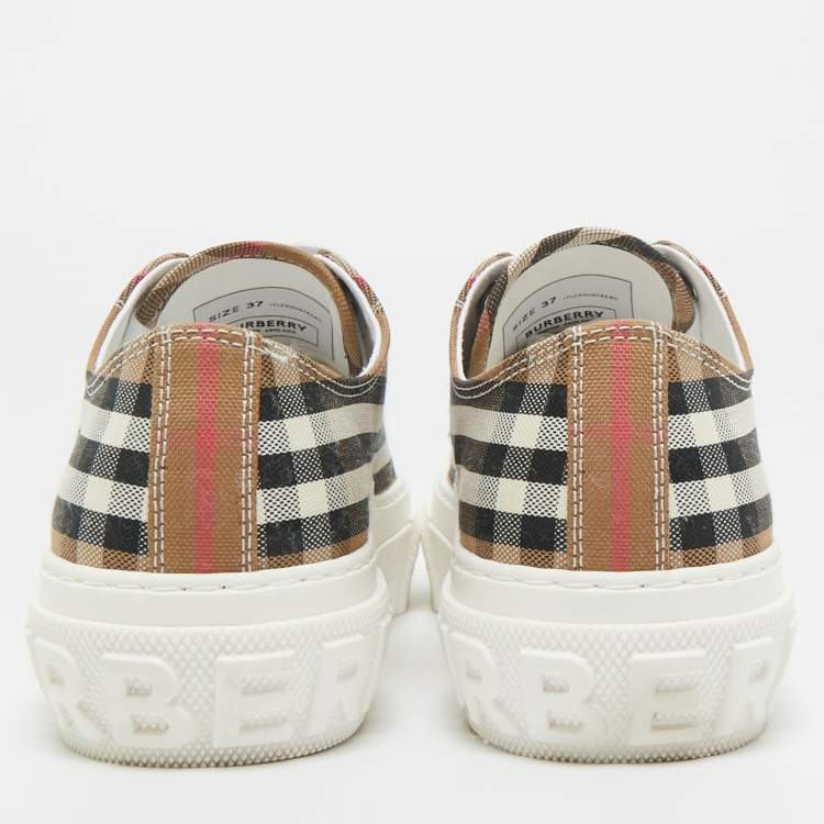 Pre Owned Burberry Beige Check Canvas Lace Up Sneakers Size 37