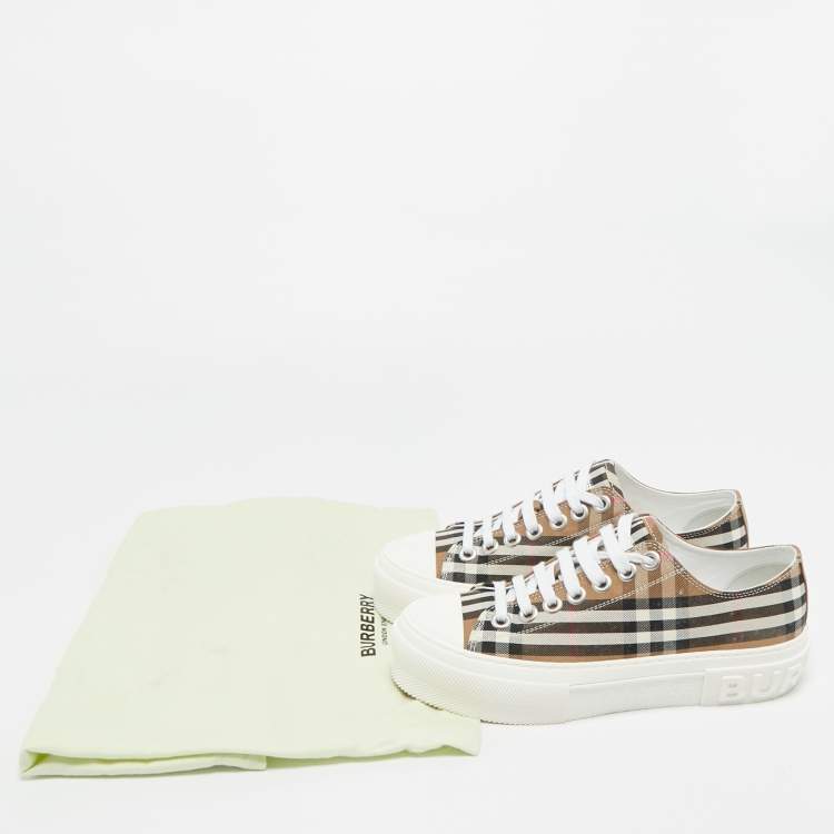 Pre Owned Burberry Beige Check Canvas Lace Up Sneakers Size 37
