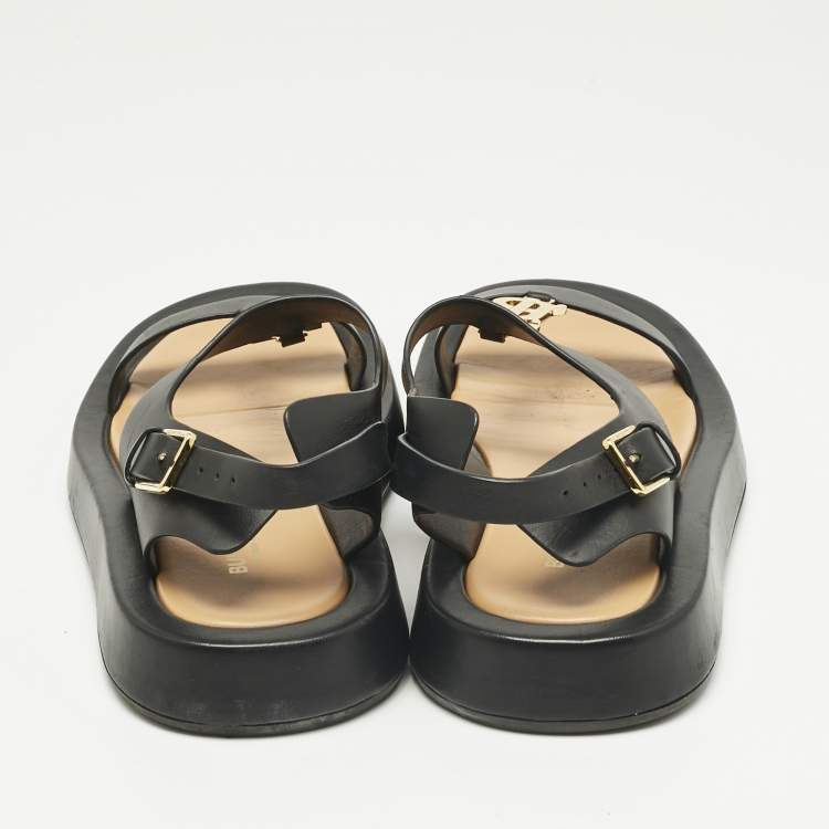 Pre Owned Burberry Black Leather Slingback Sandals Size 40