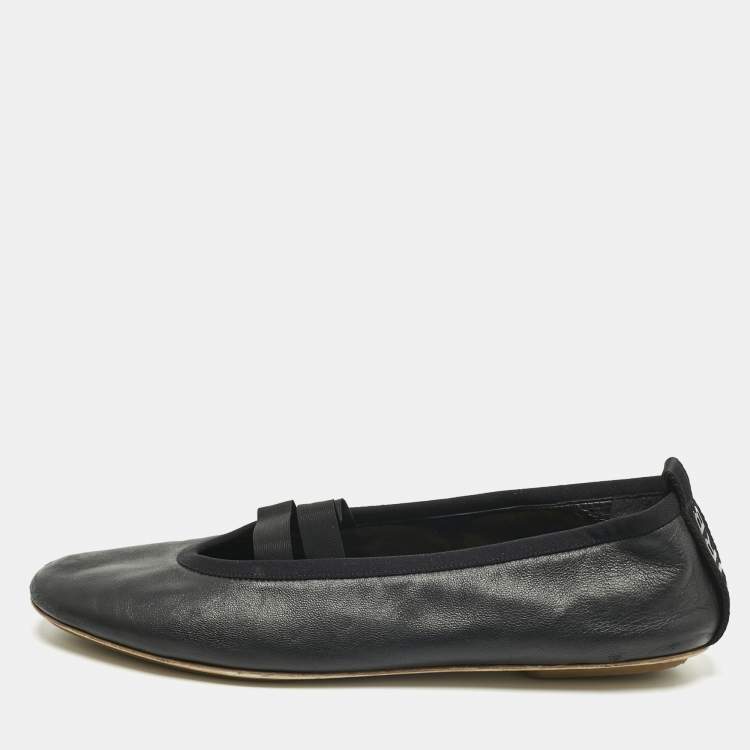Pre Owned Burberry Black Leather Grace Ballet Flats Size 39