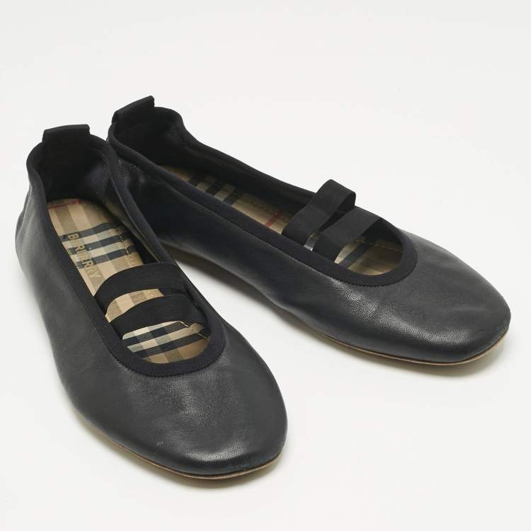 Pre Owned Burberry Black Leather Grace Ballet Flats Size 39