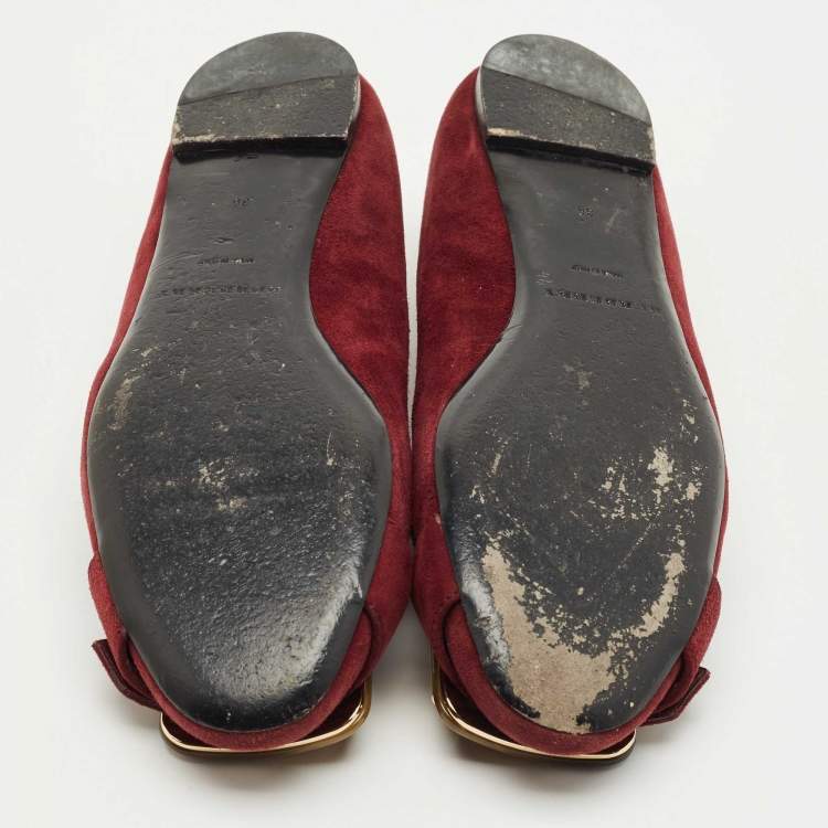 Pre Owned Burberry Burgundy Suede Keswick Buckle Ballet Flats Size 39