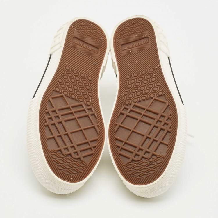 Pre Owned Burberry Beige Canvas and Rubber Check Low Top Sneakers Size 36.5