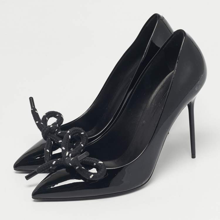 Pre Owned Burberry Black Patent Leather Finsbury Bow Pumps Size 40