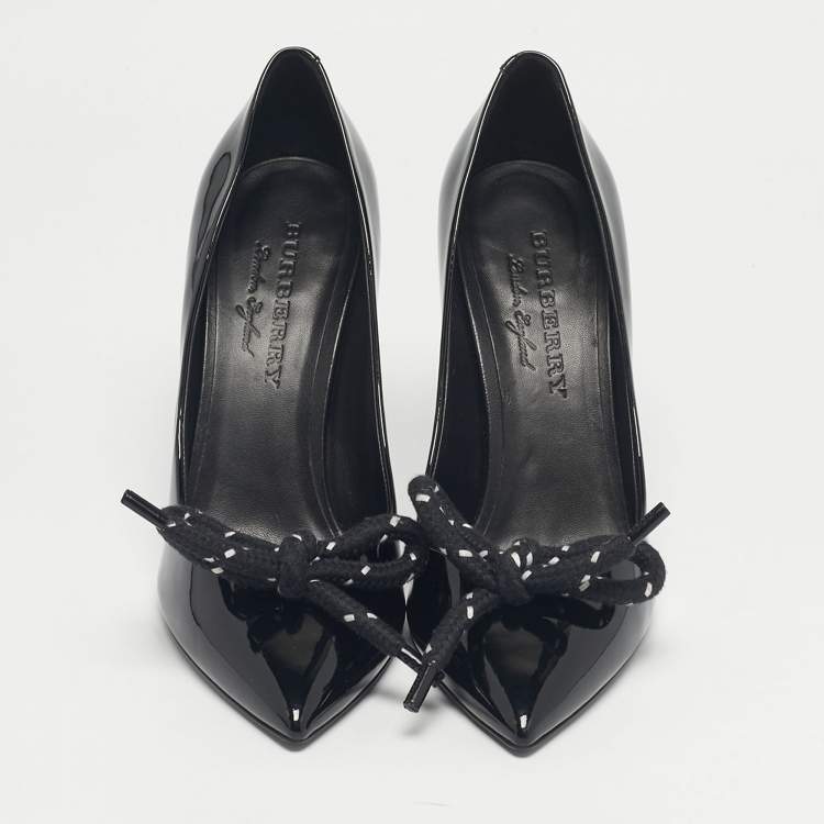 Pre Owned Burberry Black Patent Leather Finsbury Bow Pumps Size 40