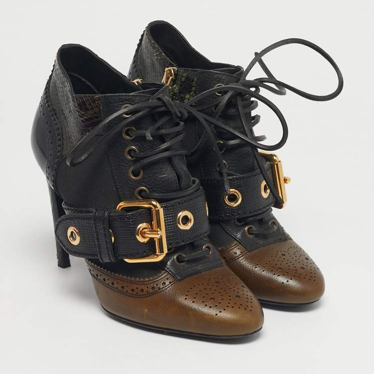 Pre Owned Burberry Multicolor Snakeskin and Leather Westmarsh Ankle Boots Size 36