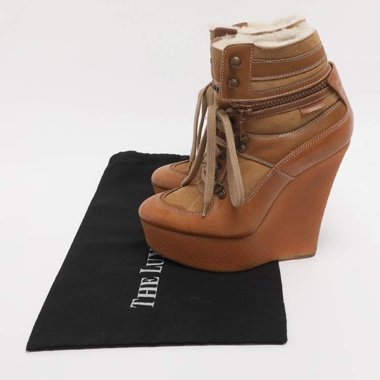 Pre Owned Burberry Brown Leather and Suede Rubber Ankle Boots Size 37