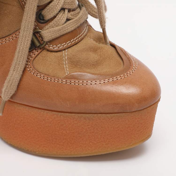 Pre Owned Burberry Brown Leather and Suede Rubber Ankle Boots Size 37